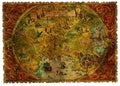 Ancient pirate map of treasures with dragons