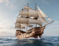 Ancient pirate ship isolated in blue sky for nautical maritime themed designs and creative projects Royalty Free Stock Photo