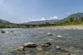 The ancient Ponte Gobbo bridge over the Trebbia river, Bobbio, Piacenza, Italy