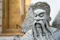 Ancient portrait Chinese warrior stone doll carvings sculpture figures decorating in courtyards the famous place and travel