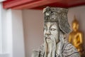 Ancient portrait Chinese warrior stone doll carvings sculpture figures decorating in courtyards the famous place and travel