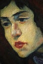 Ancient portrait of the girl on a rough canvas