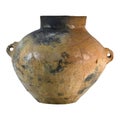 an ancient pot with two handles from bronze age on a white background Royalty Free Stock Photo