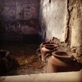 Ancient pots in one of the houses of Pompei