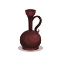 Ancient pottery with handle and narrow neck. Old Greek or Roman vase made from clay. Flat vector illustration