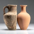 Ancient Pottery and Modern Vase Contrast Royalty Free Stock Photo