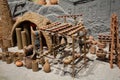 The ancient pottery workshop into the kiln scene.