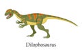 Ancient prehistoric animal dinosaur. Big wild ground predatory animal Dilophosaurus.