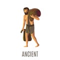 Ancient prehistoric man with heavy bags