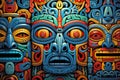 Ancient Psychedelia Mesoamerican Colorful Ritual Pattern extreme closeup. Generative AI