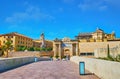 The histroic Puerta del Puente Bridge Gate from the Roman Bridge of Cordoba, Spain Royalty Free Stock Photo