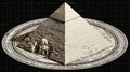 Ancient Pyramid Model with Sphinx and Circular Base on Black Background Royalty Free Stock Photo