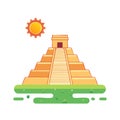 Ancient Pyramid with Steps and Sun, Archaeological Site Vector Illustration, Traditional Mayan Architecture in Central Royalty Free Stock Photo