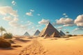 Ancient pyramids in desert on sunny day in Egypt, fiction scenic view Royalty Free Stock Photo