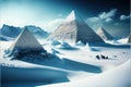 Ancient Pyramids in Snow, Egypt Pyramid in Winter, Global Cooling, Ice Age, Generative AI Illustration