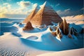 Ancient Pyramids in Snow, Egypt Pyramid in Winter, Global Cooling, Ice Age, Generative AI Illustration