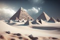 Ancient pyramids in the snow in the style of the pyramids of Egypt in glacial winter