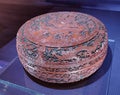 Ancient Qing Qianlong Heritage Palace Museum Antique Chinese Red Lacquer Dumpling Box Food Container Flying Dragons Carvings Royalty Free Stock Photo