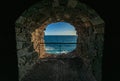 Ancient Railroad Tunnel and Seascape - Bonassola-Levanto Liguria Italy Royalty Free Stock Photo