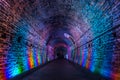 Ancient Rarilway Tunnel lighted in Rainbow Color, Brockville, On