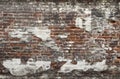 Ancient red brick wall with remaining plaster spots Royalty Free Stock Photo