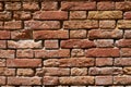 Ancient red brick wall texture background, sunlight Royalty Free Stock Photo