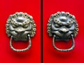 Ancient red Chinese gate front view Royalty Free Stock Photo