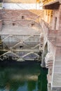 ancient red stone unique stepwell architecture at day from different angle