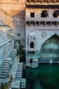 ancient red stone unique stepwell architecture at day from different angle