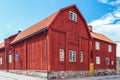 Ancient red wooden house in Karlskrona, Sweden