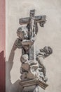 Ancient religious wall statue at magnificent St. George`s Basilica in Prague, Czech Republic, details, closeup
