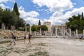 Ancient remains of the Roman Agora, marketplace built in Roman period in plaka district of Athens, Greece