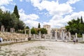 Ancient remains of the Roman Agora, marketplace built in Roman period in plaka district of Athens, Greece