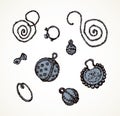Ancient rings, earrings, buttons. Vector drawing Royalty Free Stock Photo
