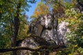 ancient Rock-cave monastery of Sataniv, Khmelnytskyi region, Ukraine. The top of the mountain, in the past a pagan temple, a place