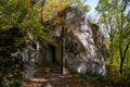 ancient Rock-cave monastery of Sataniv, Khmelnytskyi region, Ukraine. The top of the mountain, in the past a pagan temple, a place