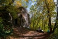 ancient Rock-cave monastery of Sataniv, Khmelnytskyi region, Ukraine. The top of the mountain, in the past a pagan temple, a place