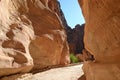 Ancient rock city of Petra - Al-Khazneh - temple, treasury, archaeological site carved in sandstone, Siq canyon, Jordan