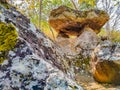 The ancient rock naturally occurring in a sacred site at Phu Phra bat historic park Royalty Free Stock Photo