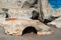 Ancient rocks on the sea coast scene