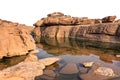 Ancient rocks stone part under the Meakong river basin cut-out on white background isolate