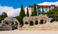 Ancient Roman Amphitheater in Cemenelum archeological site in Cimiez district of Nice on French Riviera in France Royalty Free Stock Photo