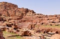 Ancient Roman Amphitheatre and Building Structures on Rocky Mountains in Petra, Jordan Royalty Free Stock Photo