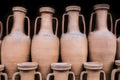 Ancient roman amphorae stored at hold ship as ancient times trad