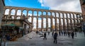 The ancient Roman aqueduct in Segovia. Royalty Free Stock Photo