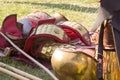 Ancient Roman armor of leather and metal lying on ground