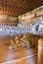 Ancient Roman bathing thermae in Varna. Fragments of columns. Caldarium hot bath with