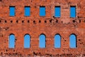 Ancient roman brick wall with blue sky. Royalty Free Stock Photo