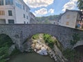 Ancient roman bridge in grondona old medieval piedmont village Royalty Free Stock Photo