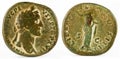 Ancient Roman bronze sestertius coin of Emperor Antoninus isolated on white background